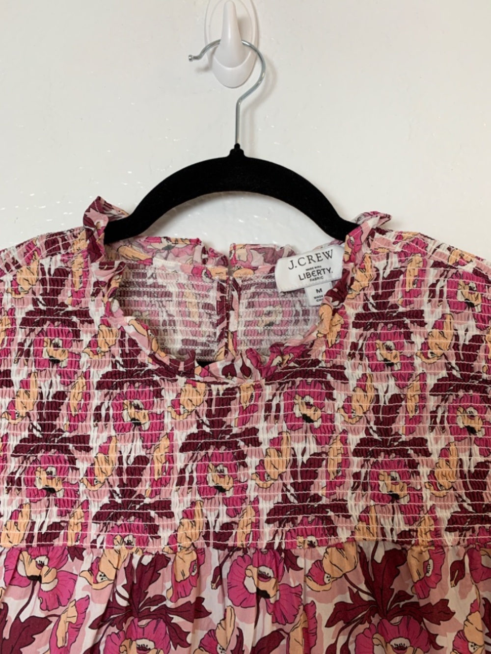 J. Crew Liberty Butterfield Poppy Cotton Blouse Medium Floral Smocked Pink - Picture 5 of 16
